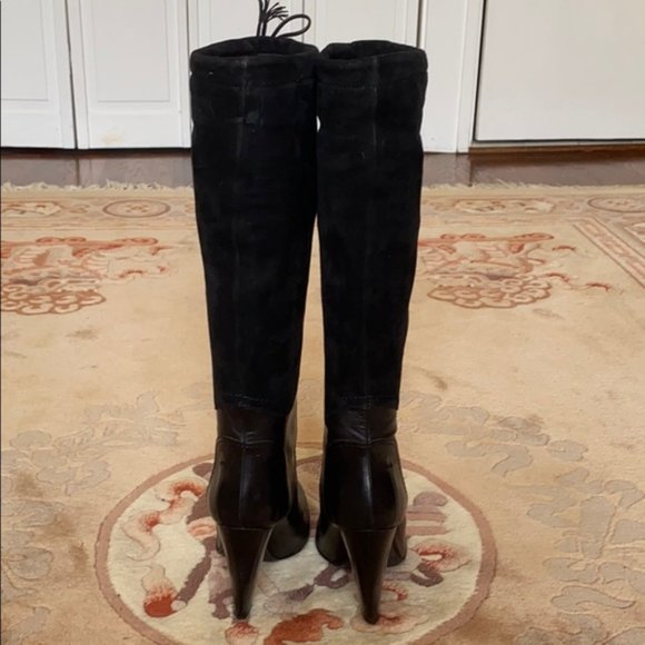 Costume National Black Leather Shearling Pull On High Heel Boots Made in Italy - Picture 9 of 13